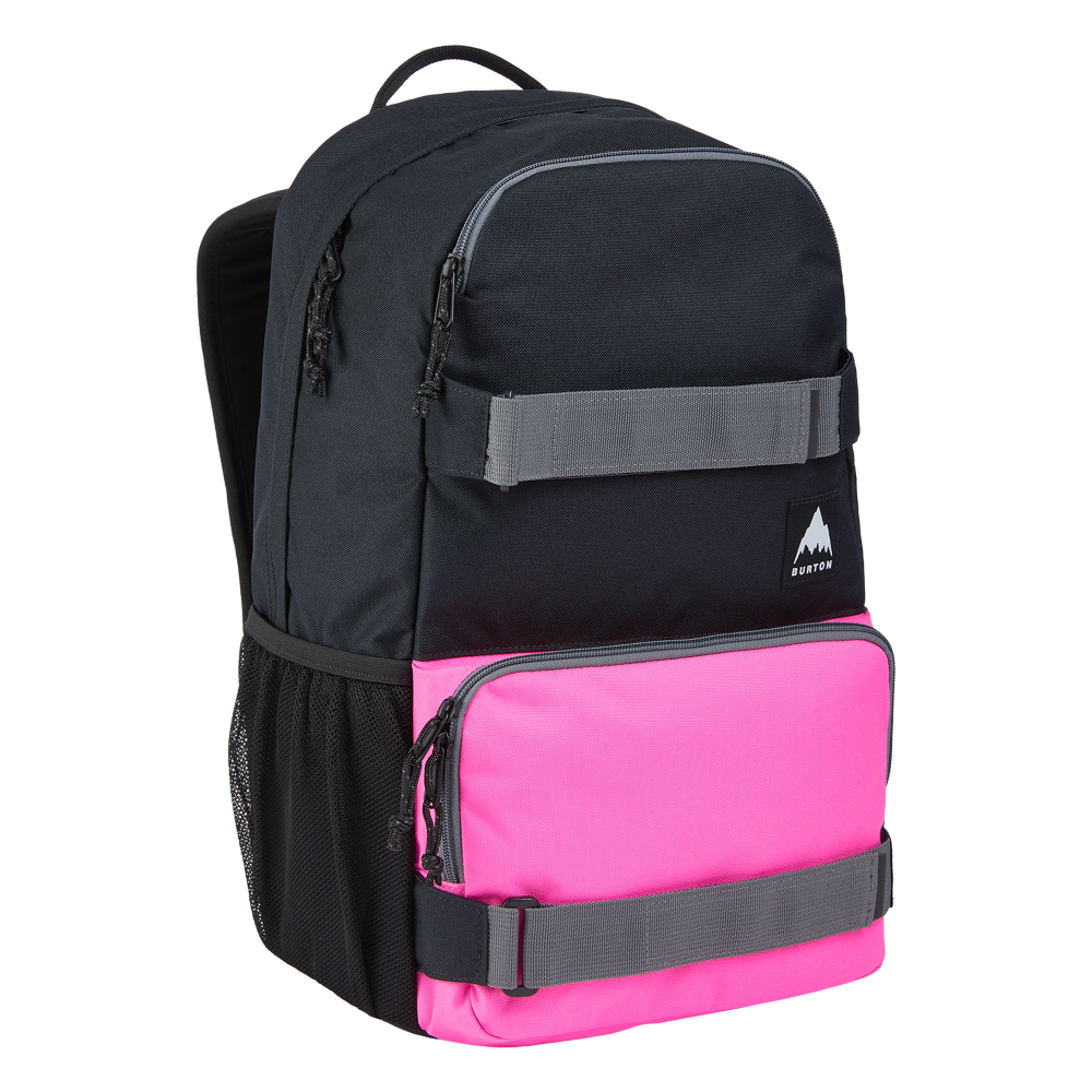 sac burton treble noir et rose avec 2 sangles a l'avant