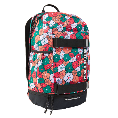 sac à dos distortion 18 litres burton motif fleur rouge et vert avec compartiment isolé