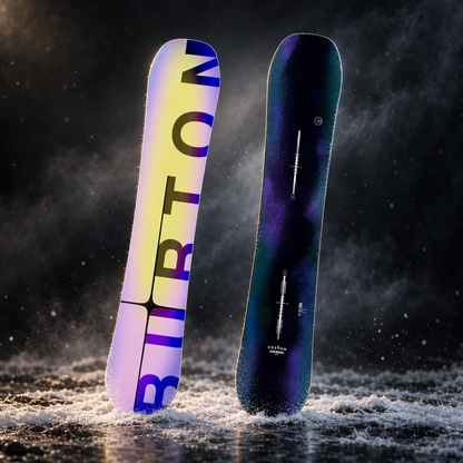 Snowboard Burton Custom Camber homme Faded 162W – vue face et dos sur fond sombre enneigé