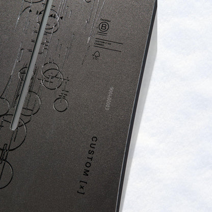 Gros plan sur la surface Etched noire, avec motifs gravés ton sur ton et détails graphiques discrets dans la matière

