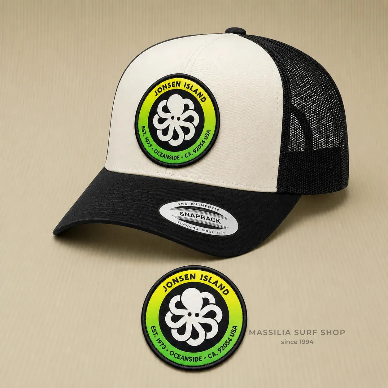 casquette authentic blanche jonsen island zoom logo poulpe degrade jaune et vert
