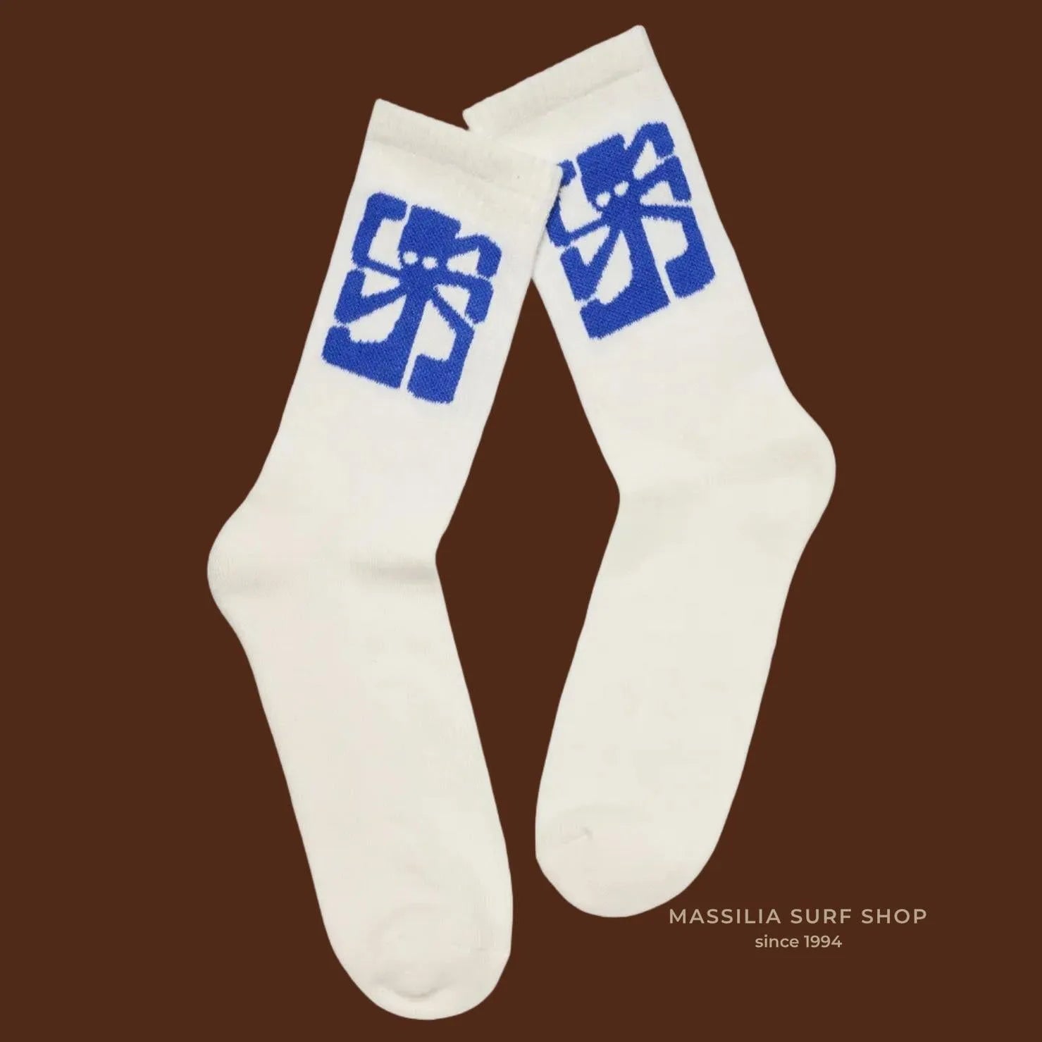 chaussettes jonsen island blanche avec poulpe the artist bleu unisexe