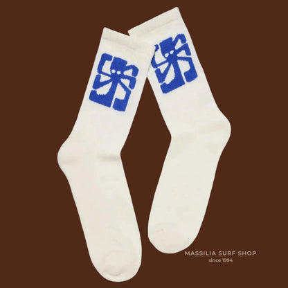 chaussettes jonsen island blanche avec poulpe the artist bleu unisexe