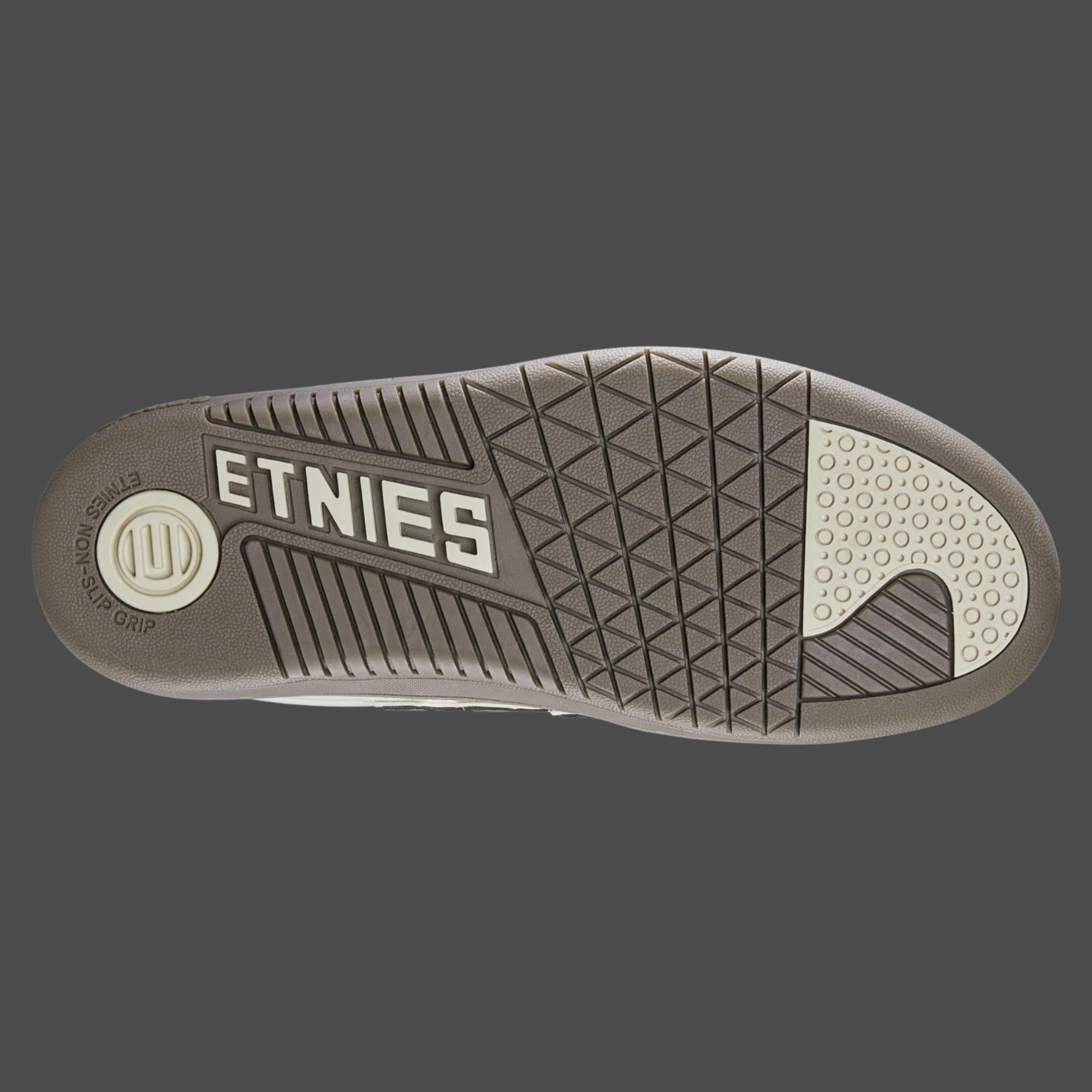 Semelle des chaussures Etnies Locut white black gum pour une bonne accroche en skate