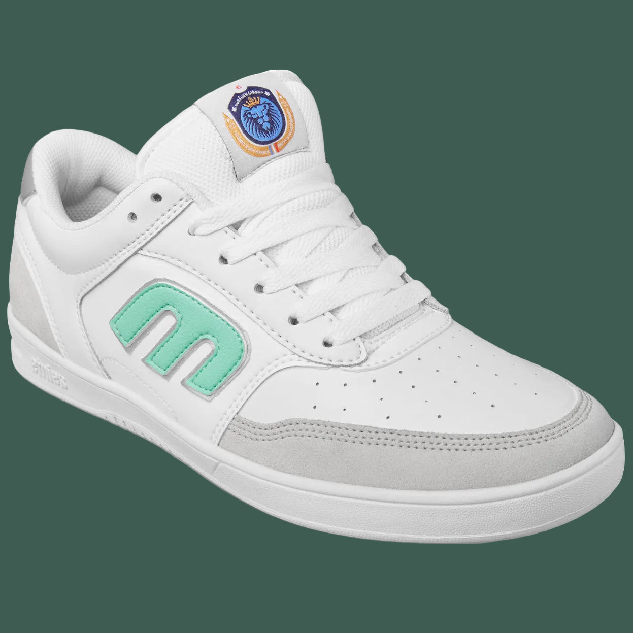 skate shoes etnies blanche en cuir logo vert pour homme