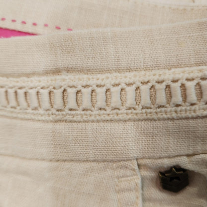 FREEMAN T.PORTER PANTALON AGATHA PLAIN LINEN Macadamia détail broderie ceinture