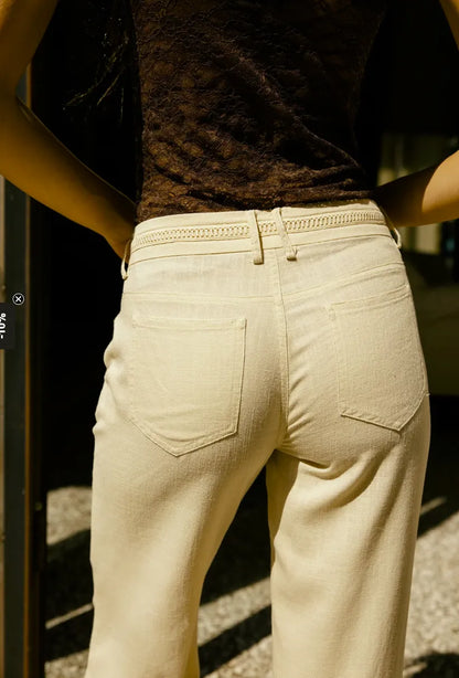 FREEMAN T.PORTER PANTALON AGATHA PLAIN LINEN Macadamia