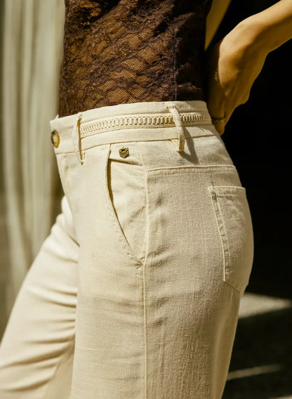 FREEMAN T.PORTER PANTALON AGATHA PLAIN LINEN Macadamia