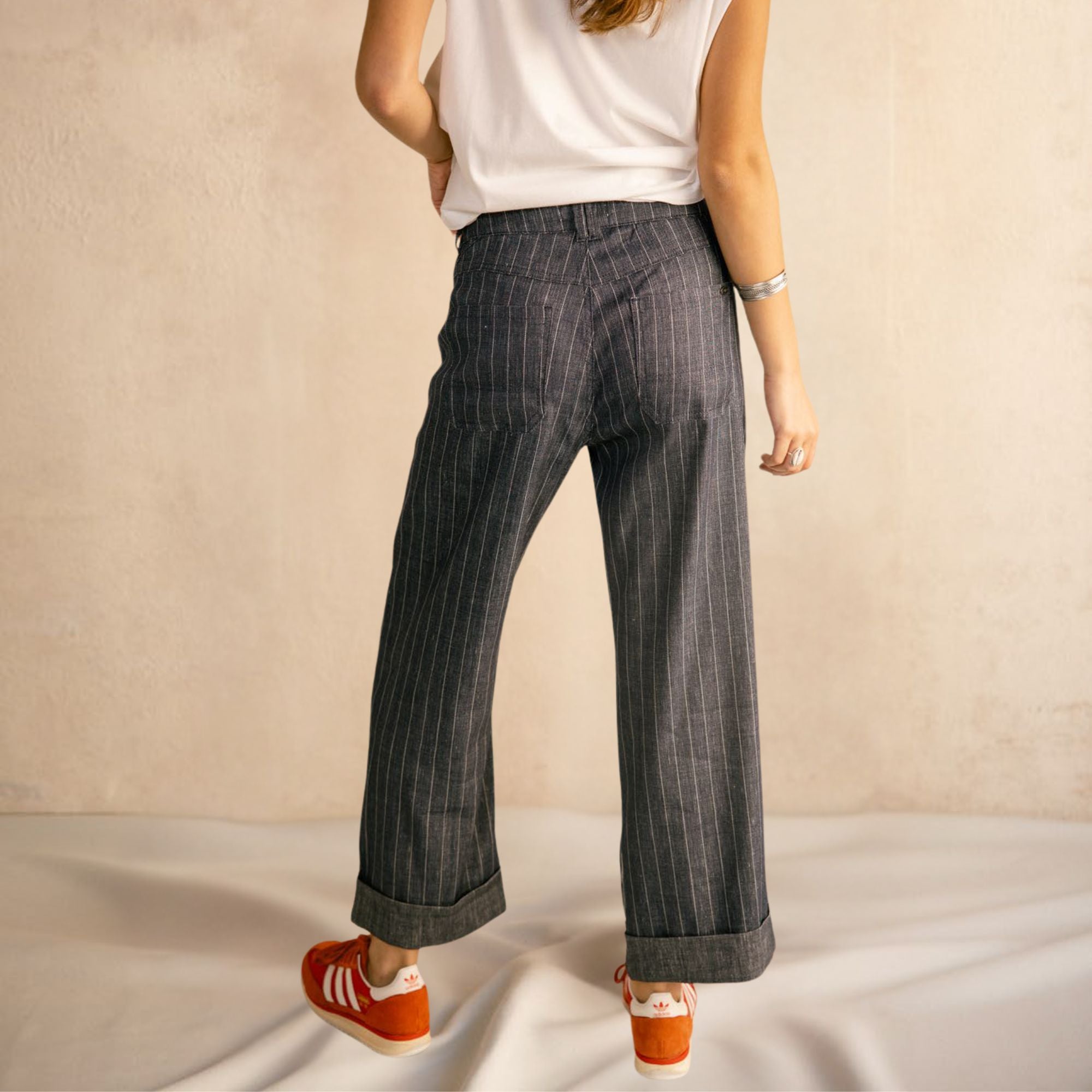 vue dos pantalon freeman t.portman alice coupe large à rayure fine été