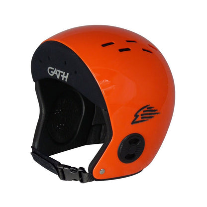Casque GATH NEO HAT orange en vue trois-quarts avec oreillettes noires