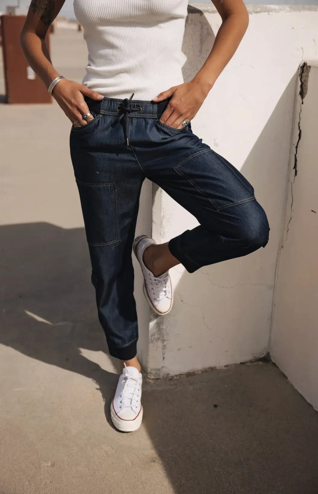 jean cropped femme cargo style ete port relache confort mouvement quotidien