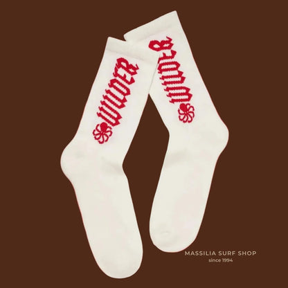 chaussettes jonsen island wilder blanche avec logo rouge