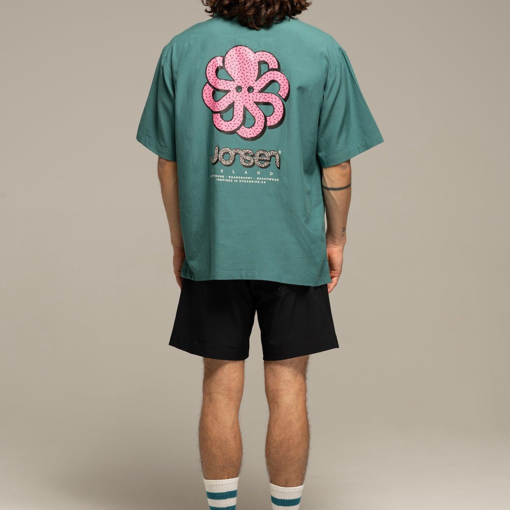 JONSEN ISLAND CHEMISE SUMMER SHIRT Green porté vue graphisme