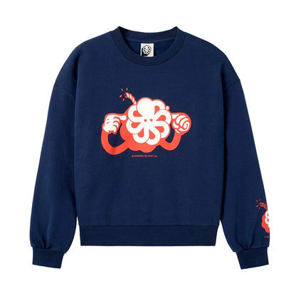 sweat enfant marine avec bombe rigolote rouge et blanche au centre et sur la manche