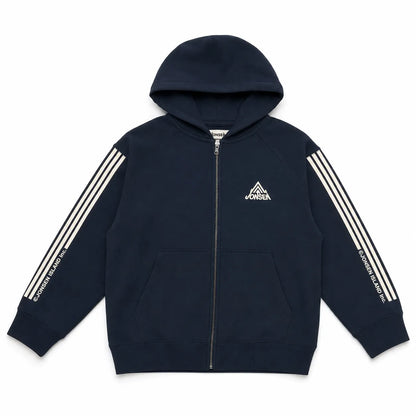 Hoodie Jonsen Island Kid présenté de face, capuche, fermeture centrale et rayures blanches longitudinales sur les deux manches