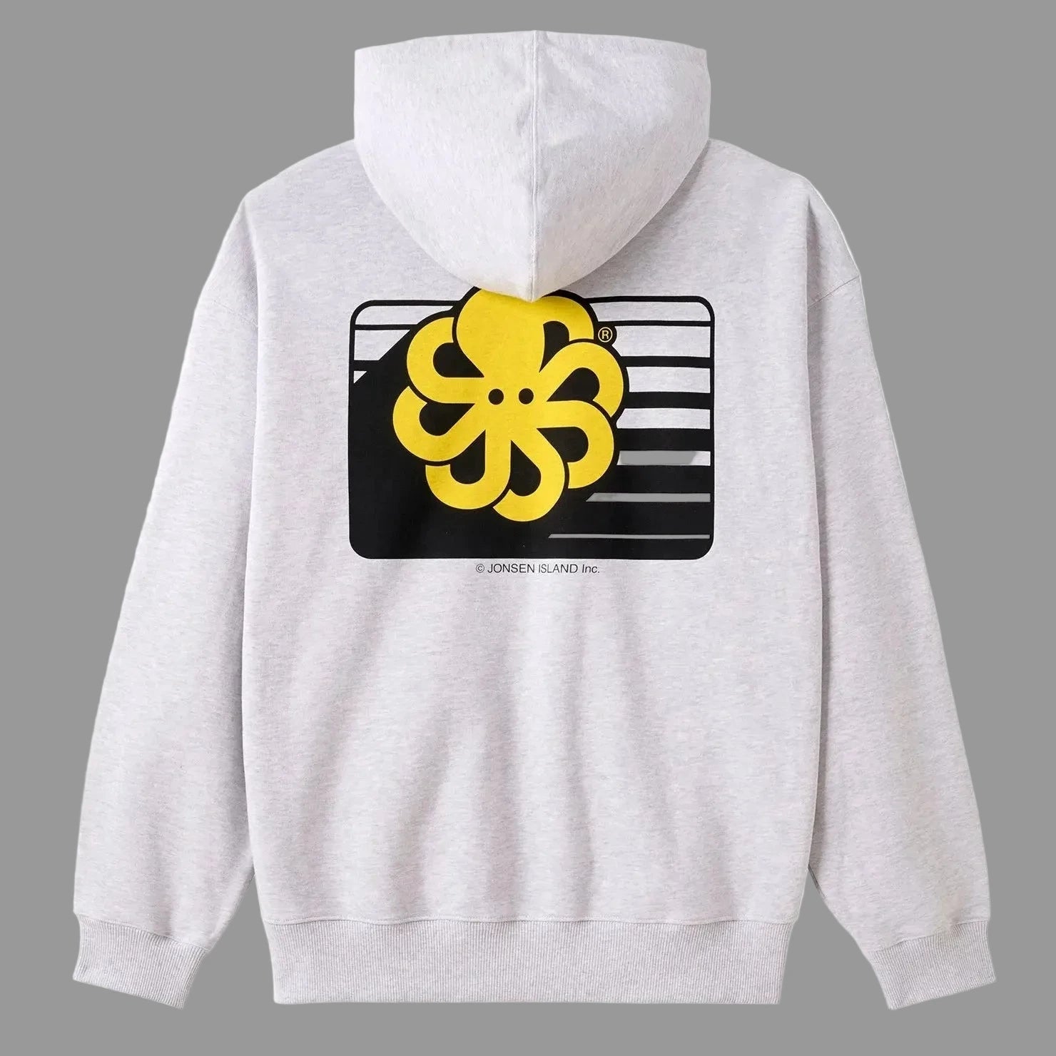 sweat jonsen island homme hoodie zippé vue de dos avec pieuvre jaune et bandes noires