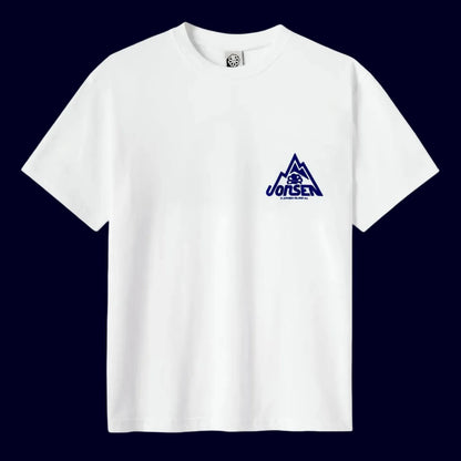 tee shirt confort blanc jonsen island avec poulpe bleu sur le coeur vue de face