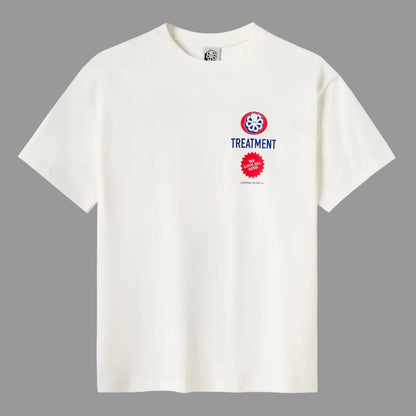 tee shirt confort blanc jonsen island avec poulpe bleu sur le coeur vue de face