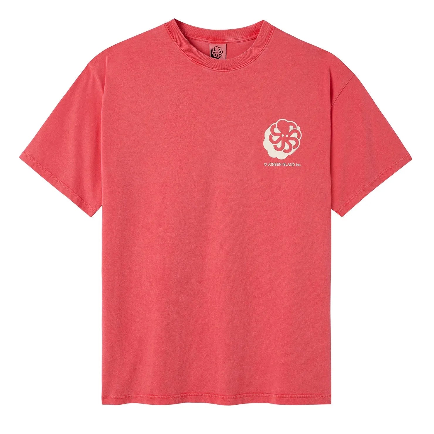 tee shirt confort rouge homme jonsen island avec poulpe blanc sur le coeur vue de face