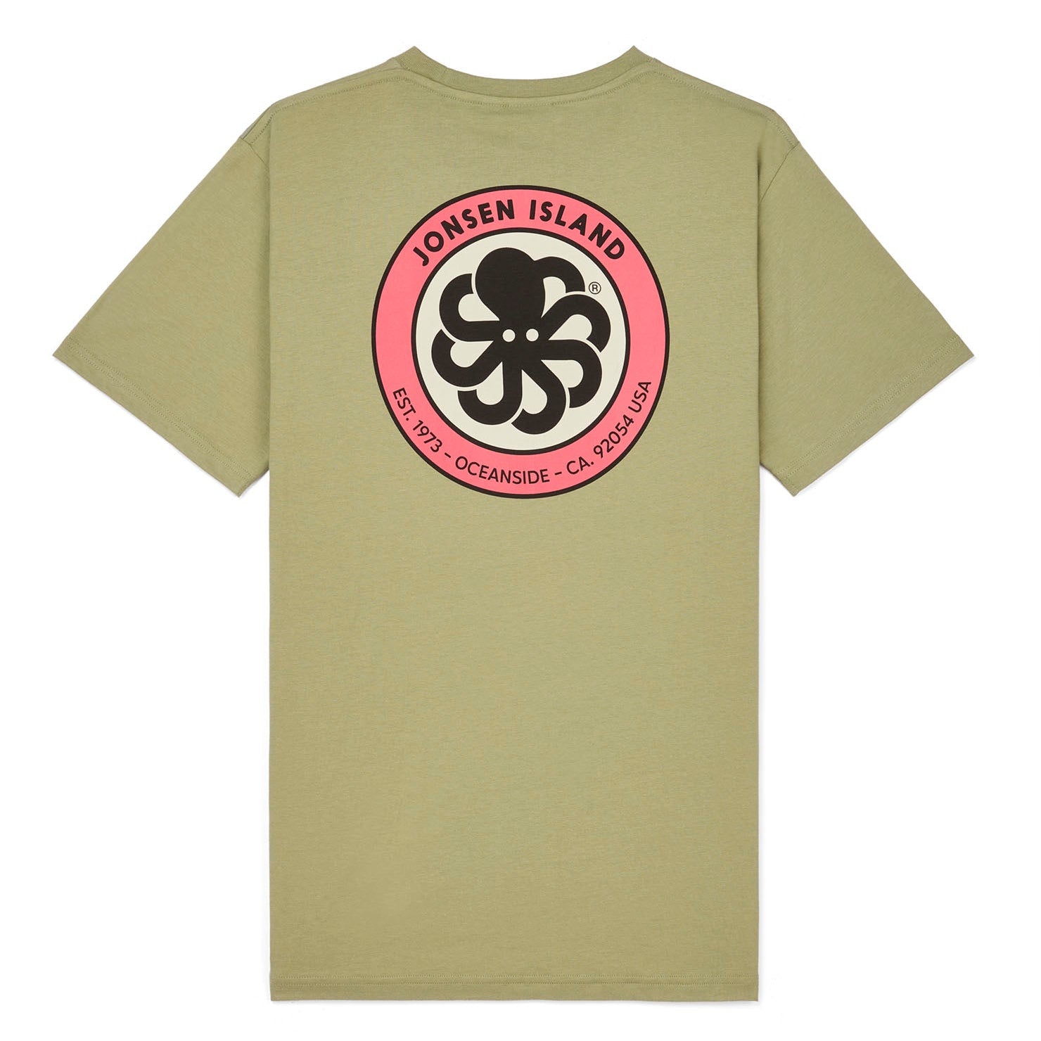 t shirt à plat vue dos logo jonsen rond rose