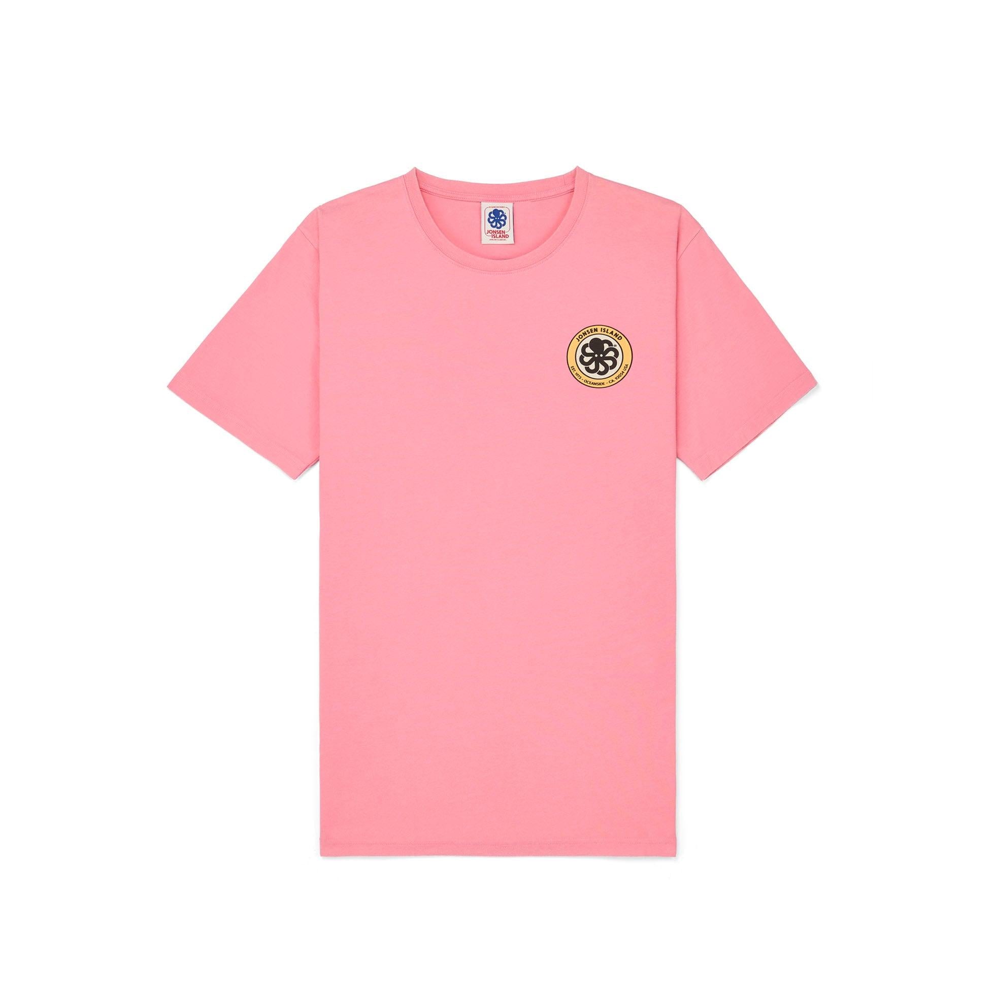 t shirt rose à plat vue face logo poitrine