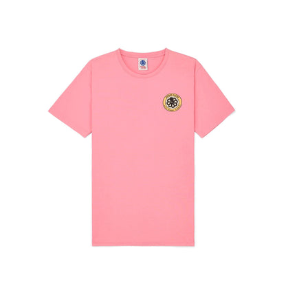 t shirt rose à plat vue face logo poitrine