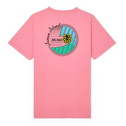 vue à plat de dos t-shirt rose logo retro 80's vague et poulpe