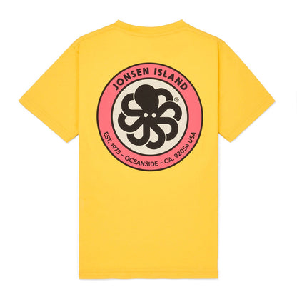 tee shirt enfant jonsen Jaune vue à plat logo poulpe