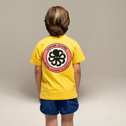 JONSEN ISLAND TEE-SHIRT CLASSIC enfant AUTHENTIC Yellow portée vue de dos logo rose