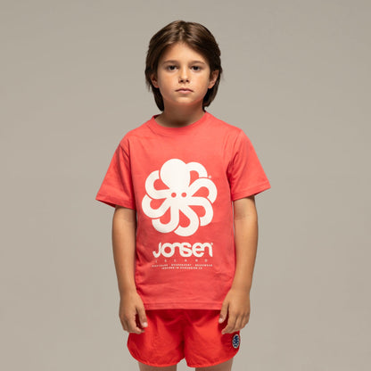 JONSEN ISLAND TEE-SHIRT CLASSIC KID BIG Red porté vue face logo poulpe