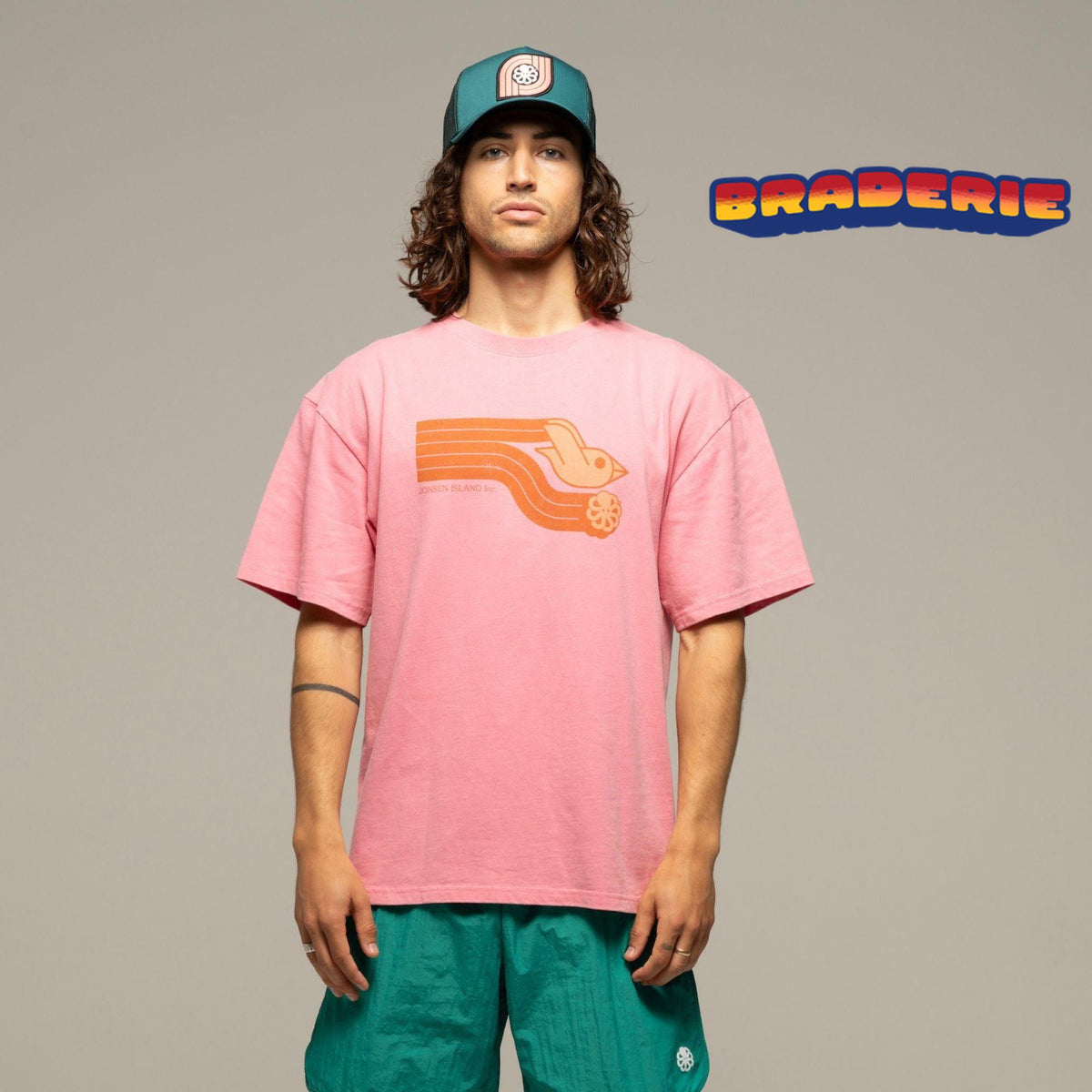 JONSEN ISLAND TEE-SHIRT CONFORT FAST BIRD Pink f/o porté vue graphisme