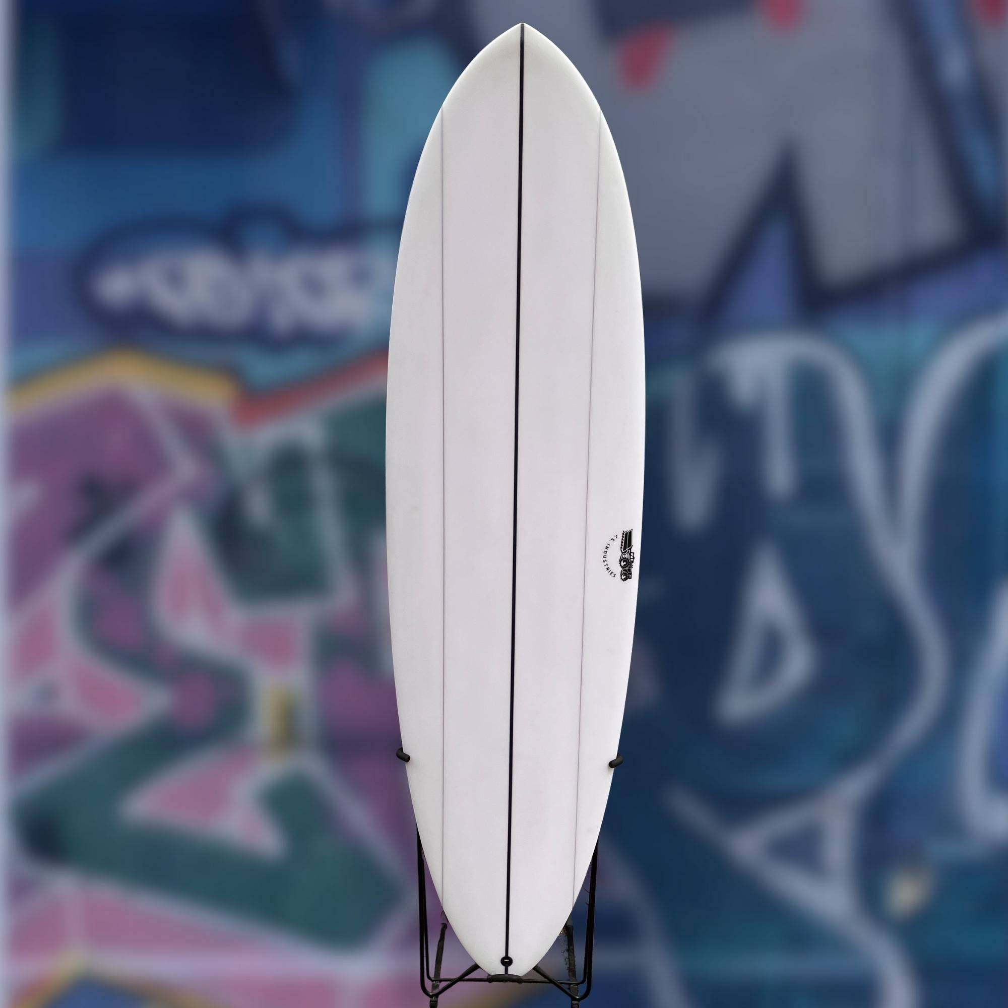 planche de surf js industrie vue de face blanche avec 3 rayures noires