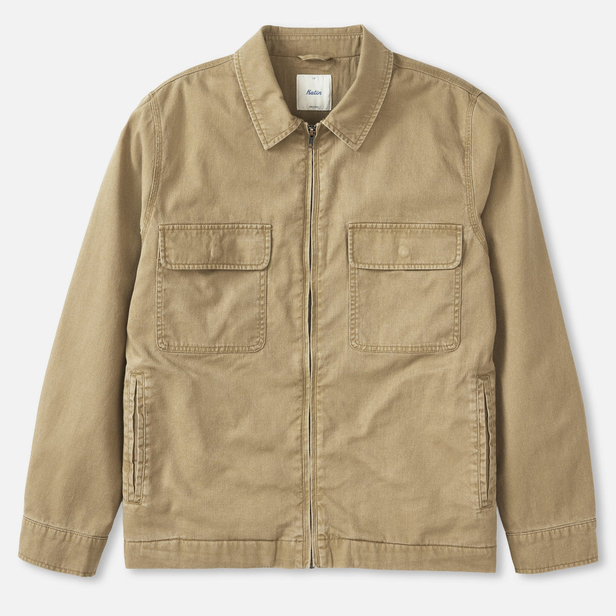 Veste Katin Petrol Jacket Elmwood en jacquard de coton texturé, vue de face avec fermeture zippée et poches poitrine.