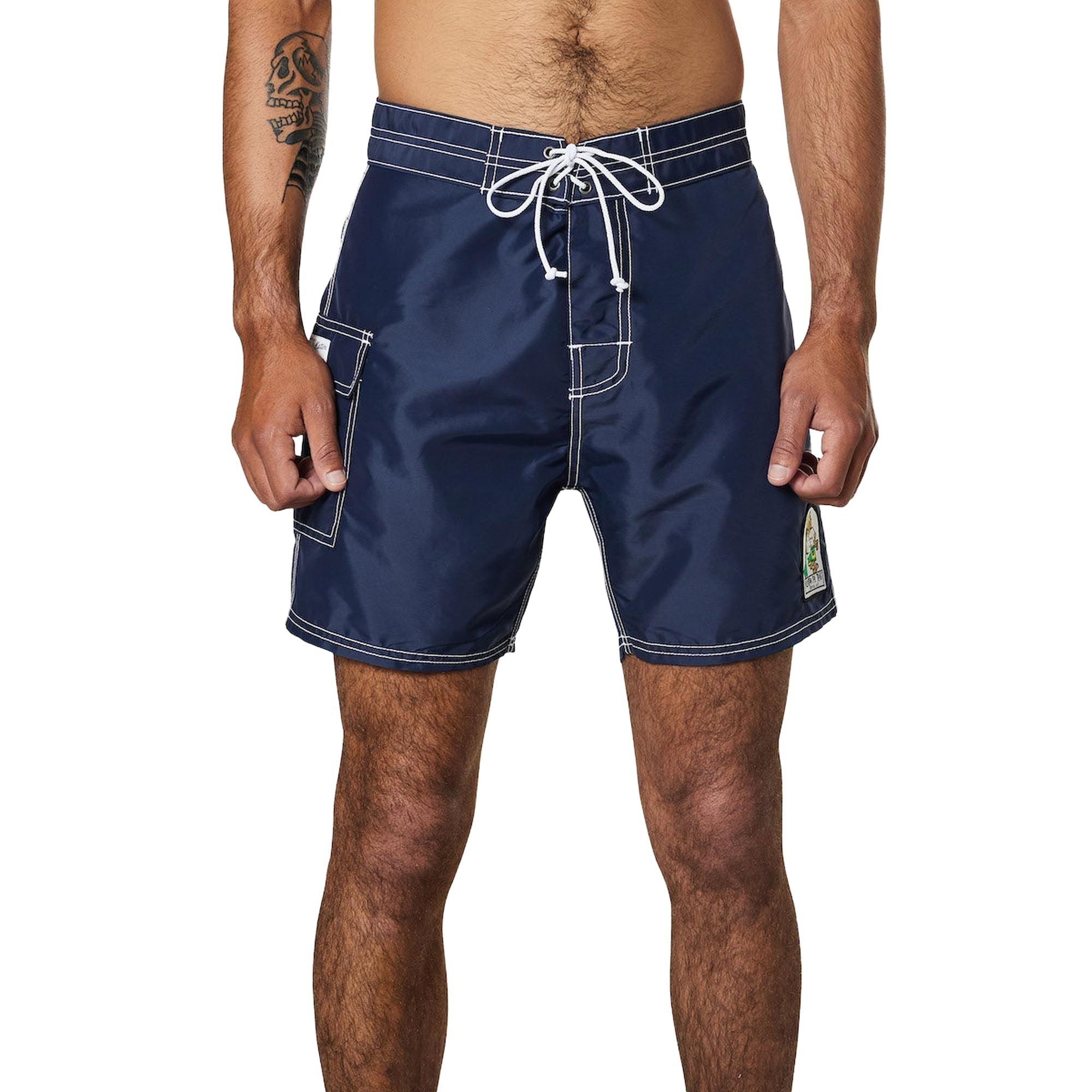 Boardshort homme Katin Waterman Trunk navy cordon de serrage blanc vue de face