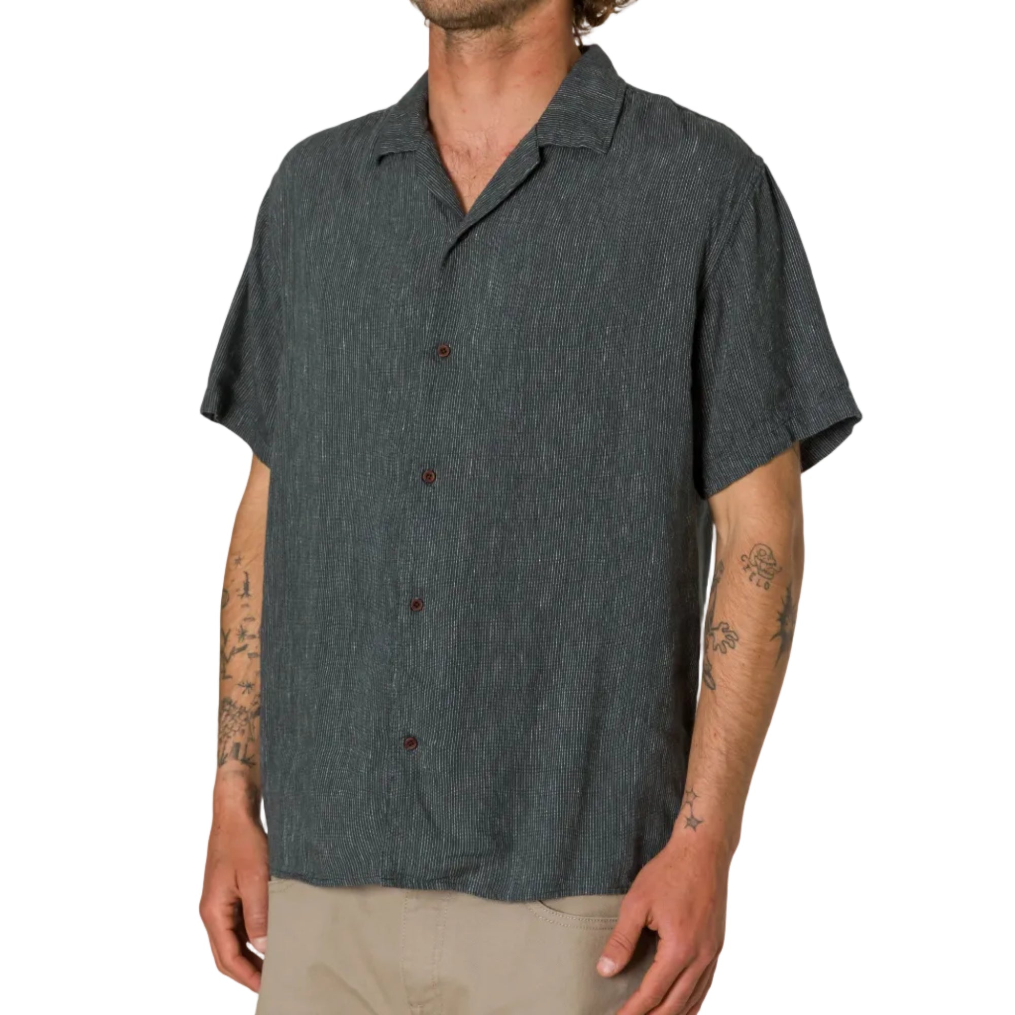 chemise homme katin teller stripe rayures noires lin viscose