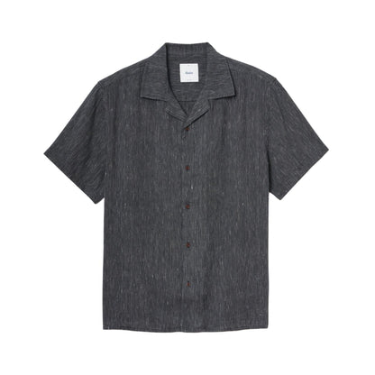 Chemise homme Katin Teller Stripe black wash manches courtes col cubain présentée à plat motif rayures