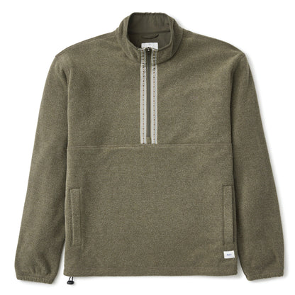 Sweat surfwear Katin Nelson olive, col montant zippé avec liseré rayé, poches latérales et logo discret sur la poitrine