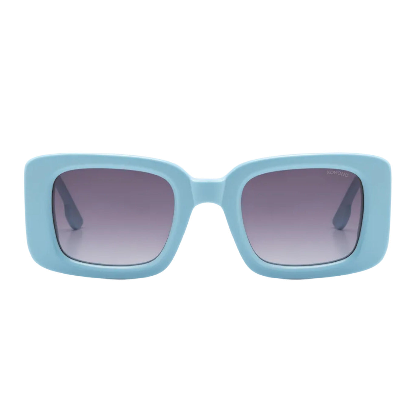 vue de face monture bleue et verres roses