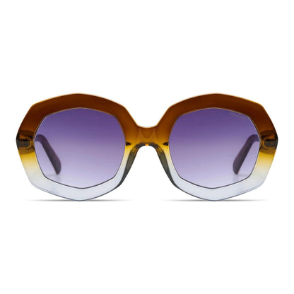 komono lunettes de soleil monture degradee marron jaune et blanc vue de face