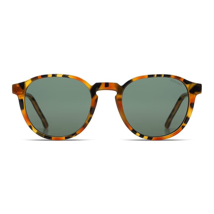 vue de face monture ronde marron écaille et verres vert