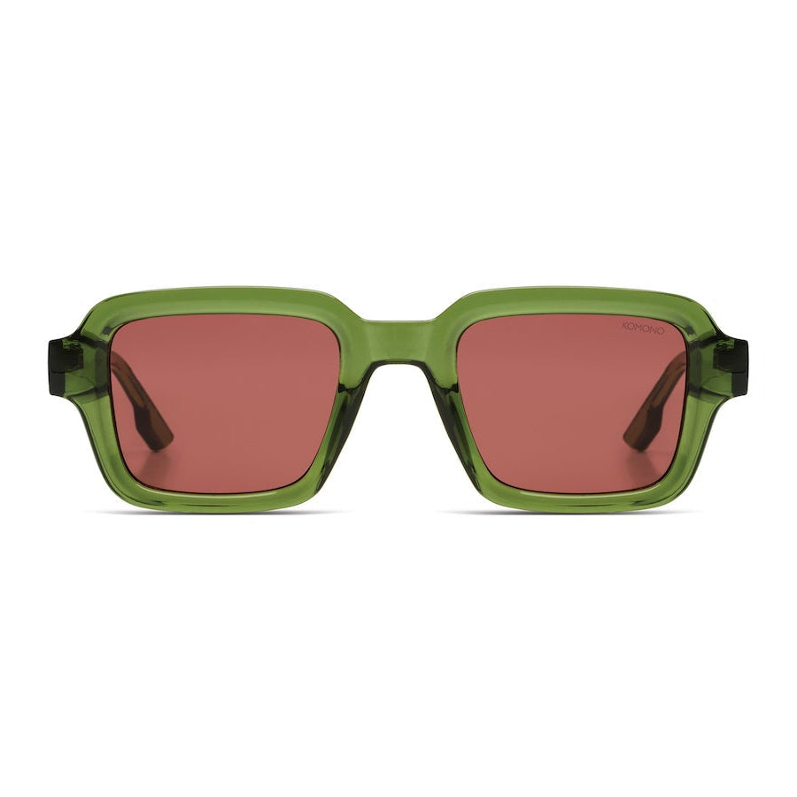 vue de face monture verte transparente verres marron