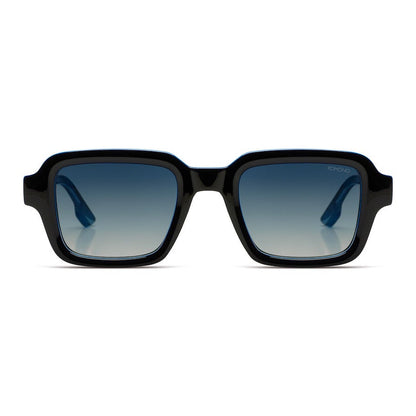 vue de face facade noire verres bleus dégradé