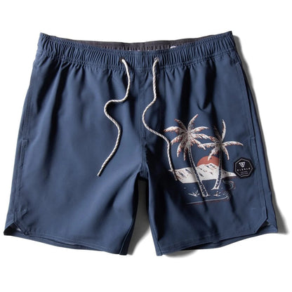 short de surf bleu vissla avec palmier pour garcon