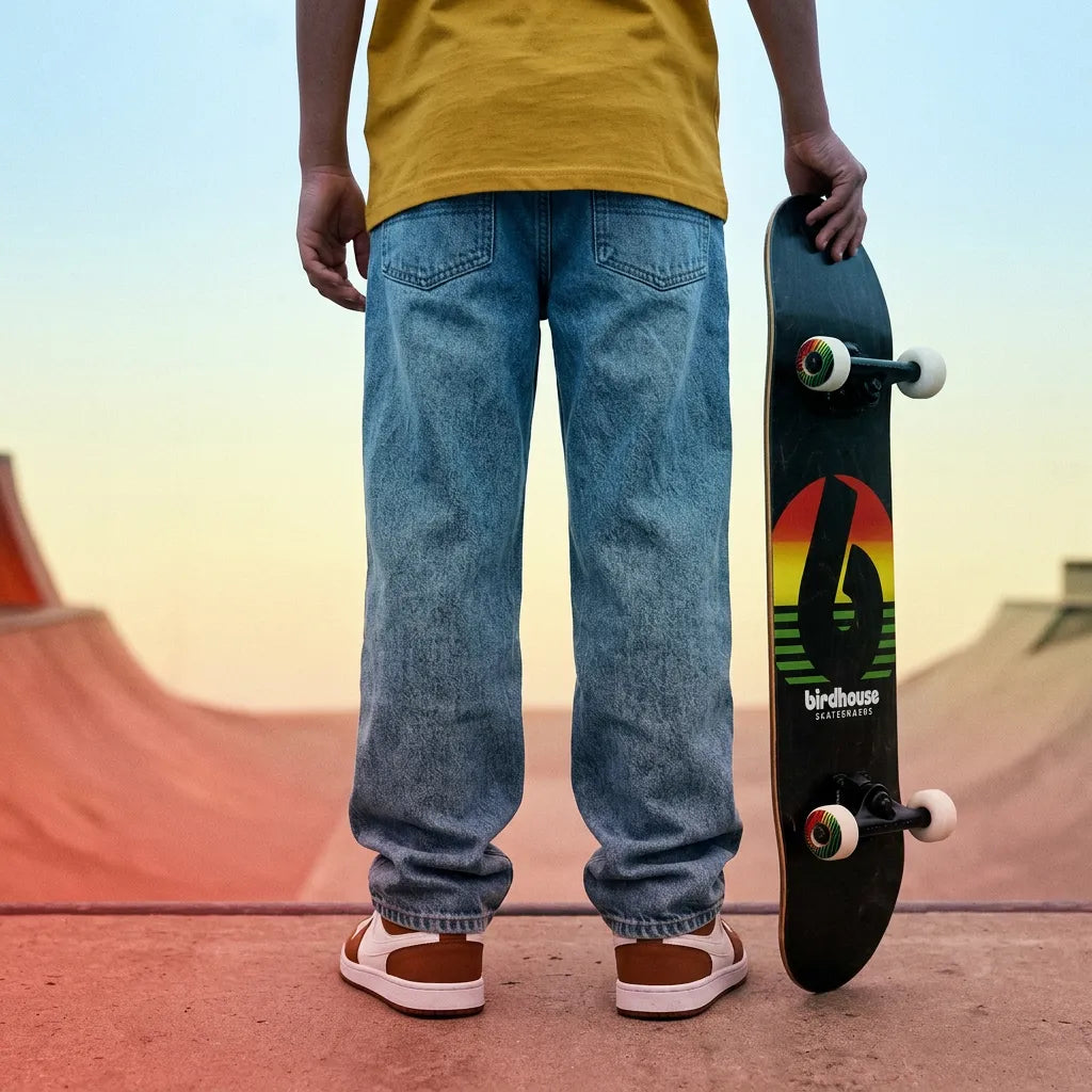 jean blue oversize vue de dos porté par enfant 