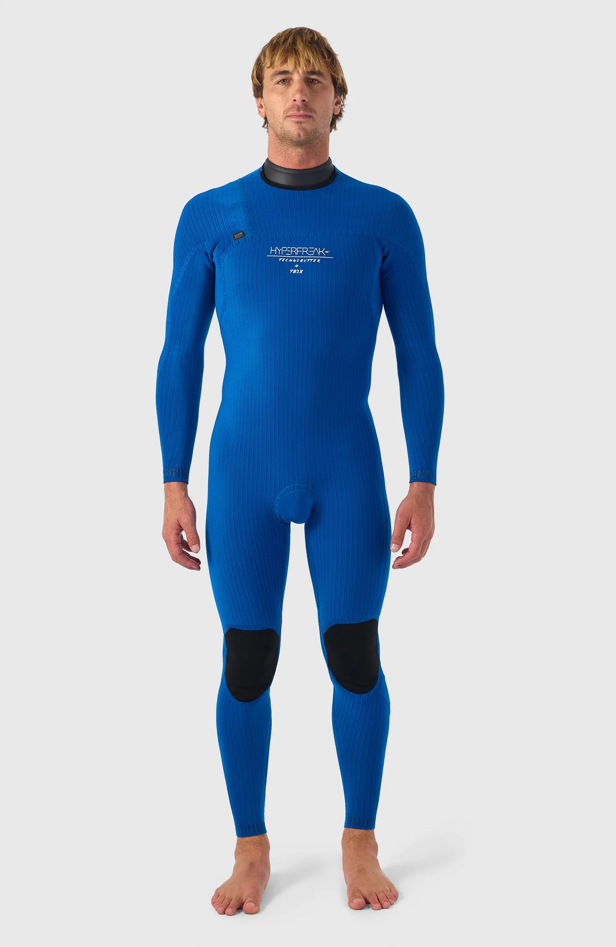 vue en pieds de l'intérieur bleu de la combianaison de surf o'neill hyperfreak de face