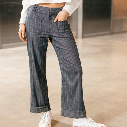 pantalon large femme alice giant indigo rayures verticales