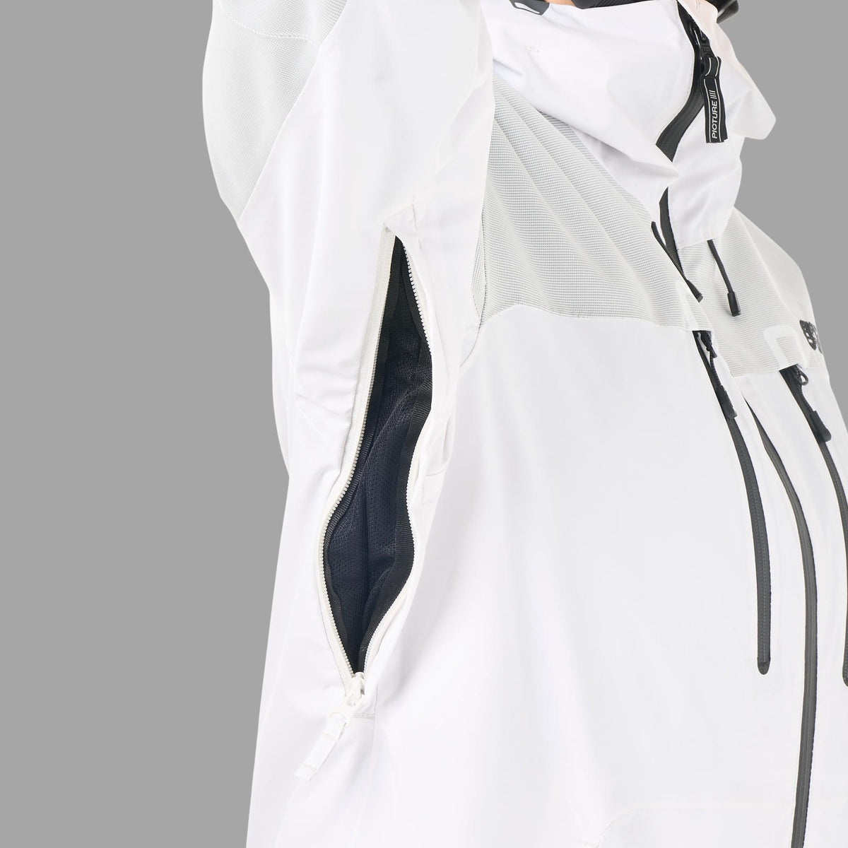 Aération zippée sous le bras de la veste de snowboard femme Picture Orakoon JKT Brillant White