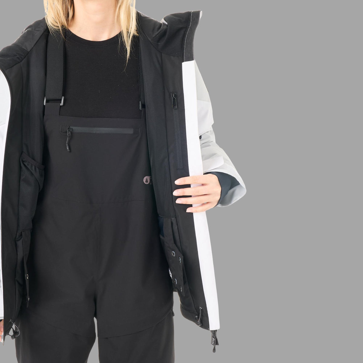 Intérieur ouvert de la veste Picture Orakoon JKT Brillant White montrant la doublure et les finitions