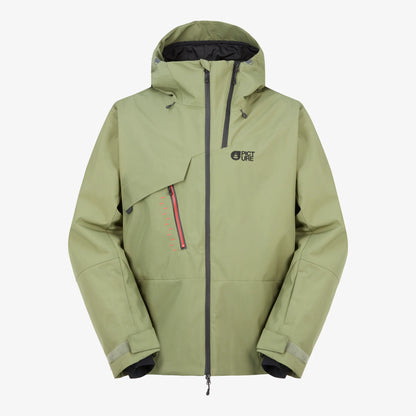 Veste de ski et snowboard homme Picture Organic Clothing Felnor JKT Olivine vue de face, coupe Regular, capuche et coloris vert olive