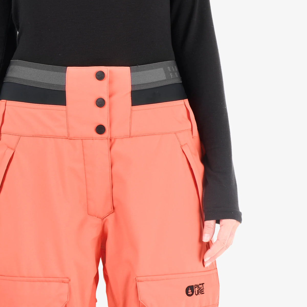 Taille du pantalon Picture Treva Pants Living Coral avec fermeture à boutons, passants et ceinture élastiquée